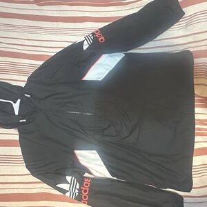 Unisex Adidas Black Windbreaker Jacket with Red and White Accents